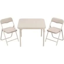 Dragonpad Boys And Girls Folding Table And Chairs Set Of 3, Portable Table And 2 Chairs With PU Upholstered Seat ,Suitable For Eating,Reading And Playing - Beige - View 1