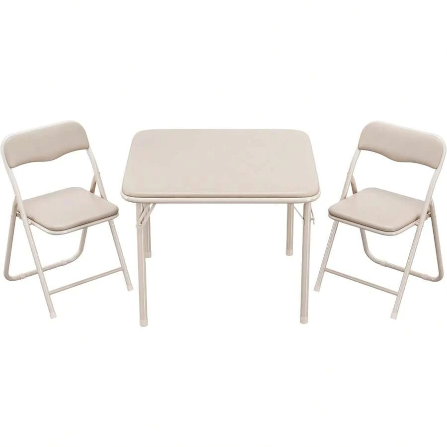 Dragonpad Boys And Girls Folding Table And Chairs Set Of 3, Portable Table And 2 Chairs With PU Upholstered Seat ,Suitable For Eating,Reading And Playing - Beige - View 1