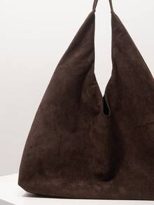 大容量复古麂皮手提包，商务休闲波西米亚西部风格，简约复古优雅秋季手提包，柔软舒适，适合日常使用、通勤、购物、外出、上学及其他场合。 - 巧克力棕 - 查看 4