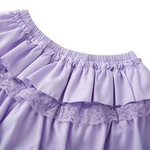 Women Lace Trim Ruffle Hem Micro Mini Skirts Elastic Low Waist Y2k Lace Layered Short Skirts Ruched A-Line Cute Tiered Ruffle Skirts Halloween/Christmas Costumes - 紫色 - 查看 9
