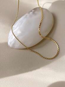 Nooxian 1 件不锈钢简约 S 形扭链项链，金色 - 金黃色 - 查看 3