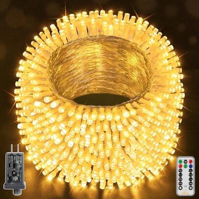 Ollny Christmas Lights Outdoor Waterproof, 1000LED 328FT Super Long String Lights With Remote 3 Timer, Plug In 8 Modes Fairy Light For Outside House Bedroom Xmas Decorations, Warm White