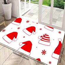 1pc Christmas Hat Print Doormat, Christmas Element Welcome Mat, Christmas Decor Mat, Soft & Comfortable, Easy To Clean, Suitable For Entryway, Living Room, Laundry Room, Bedroom, Kitchen, Home Decor Carpet - Multicolor - View 3