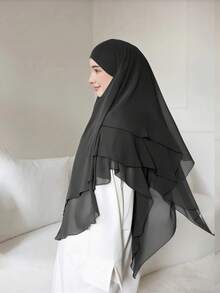1 chiếc Khimar Chiffon mềm mại, nhẹ nhàng | Chất liệu Chiffon mịn màng, nhẹ nhàng, che phủ tốt, thoải mái và thanh lịch khi mặc hàng ngày, đi chơi và cầu nguyện - màu đen - Xem 3