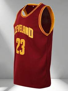 Men's Embroidered Basketball Jersey 23 Red Casual Sleeveless Vest V-Neck T-Shirt Party Sports Top - Red - View 1