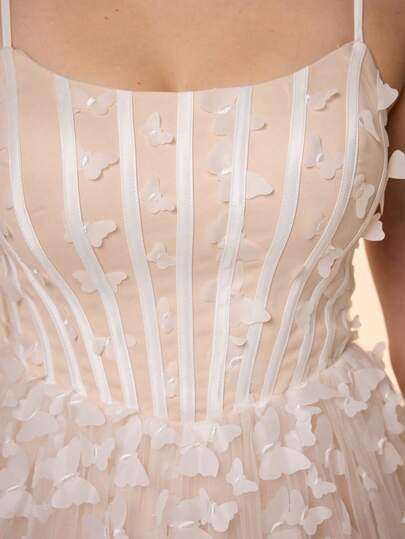 Mgiacy White 3D Floral Camisole A-Line Mini Dress, Elegant Women Summer Wedding, Ball, Evening, Party And Holiday Wear