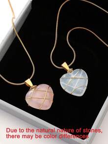 1件天然石项链，图案随意，心形吊坠，水晶，玫瑰石英，心形，精致奢华女士项链。由于宝石的天然特性，可能存在色差。 - 愛心 - 查看 2