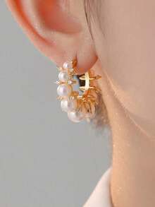 1 pereche de cercei cu perle, cercei eleganți și șic, cercei de lux la modă pentru doamne