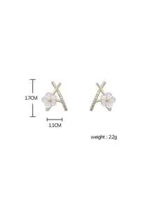 1pair White Flower Shaped Stud Earrings Crossed With Rhinestone Decor For Women As A Gift Elegant.Valentine's Day Accessories - White - View 4