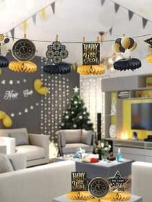 6Pcs Black Gold 2026 New Year Honeycomb Centerpieces,Happy New Year Table Ornament,New Year Party Decorations,Table Centerpiece,New Year's Eve Celebration Decor,New Year Decorations,Holiday Party Supplies - Multicolor - View 8