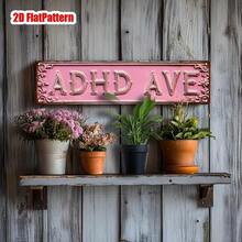 "Vintage 'ADHD AVE' Retro Metal Tin Sign – Pink 2D Flat Wall Decor For Rock Zone, Bar, Garage & More | Cute Holiday & Home - Nhiều màu - Xem 5