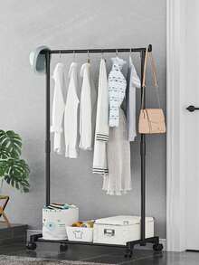 1pc Mobile Standing Coat Rack With Wheels, Indoor Home Bedroom Laundry Clothes Drying Hanger Rack, Adjustable Single/Double Rod, Suitable For Room, Balcony, Dorm, Living Room - Multicolor - View 10