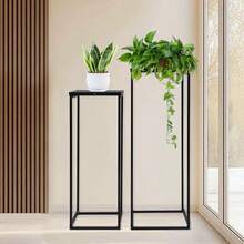 OUKANING Black Metal Planter On Stand Tall Set Of 2 Plant Pots Home Store Decor Rectangle - 預設 - 查看 8