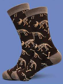 1 双趣味卡通人物中筒袜 - 柔软透气混纺面料，舒适休闲设计，新颖图案，适合男士四季户外穿着，秋季