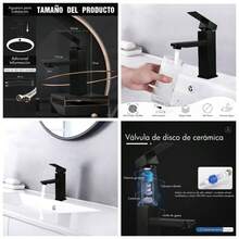 Monomando para Lavabo, Grifo Monomando para Lavabo de Bao, Mezcladora Monomando Acero Inoxidable para Bao ss304 Alto con Lneas de Suministro, Negro, CV - 10038 - N - Croto + Negro Mate - Ver 1