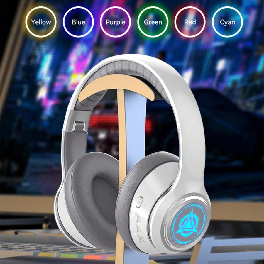 Bluetooth Wireless Headphones, Over-Ear Headphones, Active Noise-Cancelling Color LED Light Comfortable Foldable Headphones, Can Be Connected To A 3.5mm Audio Cable As DJ Monitoring Headphones, Aux Interface, Long Battery Life, High-Fidelity Stereo E-Sports Gaming Headphones, Suitable For/Tablet /PC/ Console/Mobile Phone/Birthday Travel Gift - 白色 - 查看 1