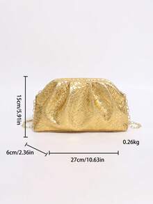 Fashionable And Versatile Evening Bag, Stone - Patterned Pleated Cloud Bag With A Golden Chain Shoulder Strap, Women's Clutch Bag, Single - Shoulder Bag, Crossbody Bag, Suitable For Parties, Dates And Banquets. - Gold - View 11