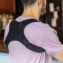 Corrector de postura para hombres y mujeres, soporte de postura ajustable y transpirable, proporciona alivio del dolor para el cuello, espalda y hombros, color gris - Beis - Ver 2