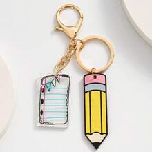 1pc Creative Realistic Pencil Shaped Wooden Keychain, Casual Colorful Flag Acrylic Board With Pencil Keyring Accessory, Daily Decoration For Bag And Keys, Ideal Small Gift For Friends On Holidays And Parties - Multicolor - View 4