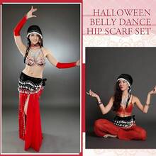 Pieces Costume Women Fortune Teller Accessories Belly Dance Scarf Set Scarf - Đen, Bạc - Xem 5