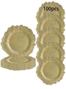 6/48/100pcs, 12.6 Inch Red Coral Pattern Plates, Durable Reusable PP Plastic Material, Suitable For Weddings, Parties, Christmas, Bachelorette Parties, Tabletop Decor, Colors: Gold, Silver, Blue, Black - Multicolor - View 16