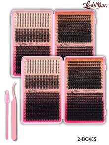 640 piezas Conjunto de pestañas en racimo mixto - Incluye pestañas individuales, T50, 80P, 100P y 120P, grosor de 0.07 mm, longitud de 9-16 mm, estilo ruso natural 3D, reutilizables y ligeras, suaves y esponjosas, perfectas para principiantes y uso profesional