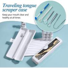 Toothbrush Travel Case - Pattern, Holder And Covers For Toothbrushes, Includes Tongue Scraper Case - 黑色大理石 - 查看 5