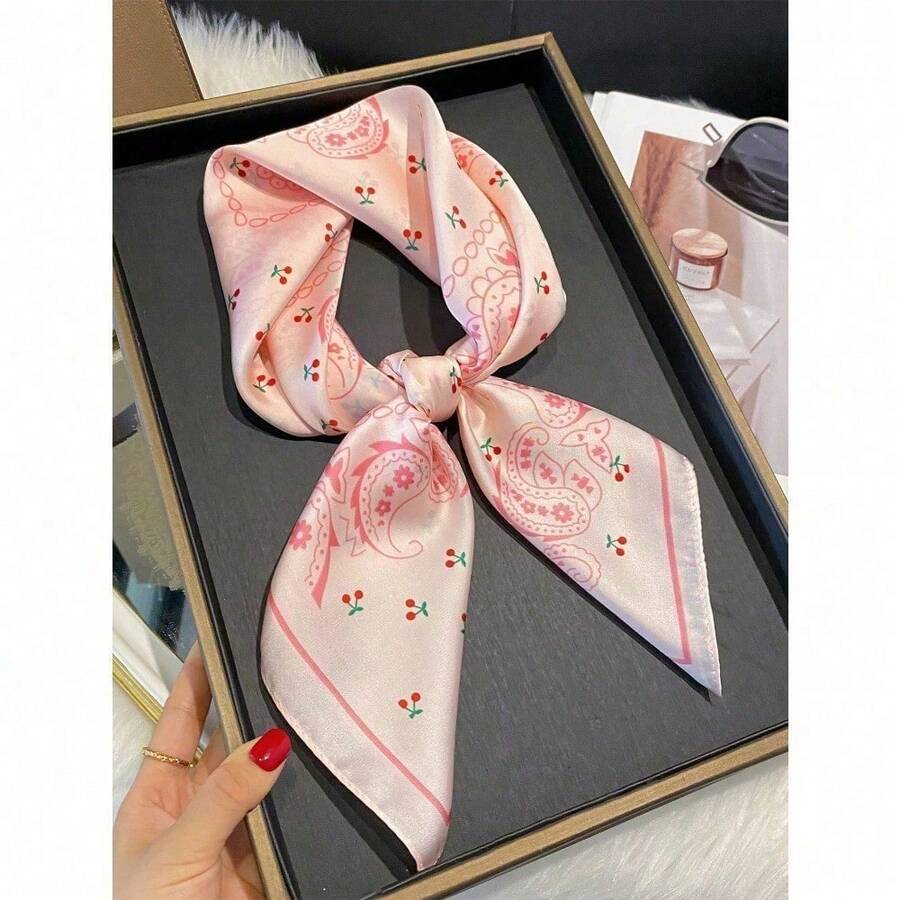 1Pc 90cm Women Luxury Scarf, Fashionable Printed Square Scarf, Versatile Casual Polyester Scarf For All Seasons Women New Versatile Bandana, Neck Tie, Hair Accessories, Fashion Silk Feeling Scarf - 粉紅色-1 - 查看 1