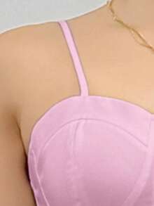 Top de tirantes para mujer ligero casual unicolor de moda con cinturón decorativo y lindos detalles en pedrería sexy para uso diario - Rosa - Ver 6