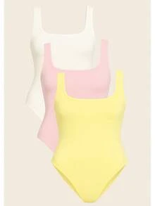 Kit 3 Body Bori Women's Tank Top Thick Strap Basic Casual Blogger Suplex Various Colors Spring Summer - 黃色/棕色 粉紅色/白色 - 查看 2