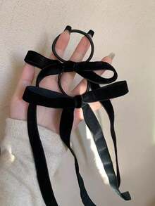 1/2条白色丝绒发圈，女士弹力发绳，马尾辫发圈，发圈，橡皮筋发带，发绳头饰弹力带 - 黑色 - 查看 3