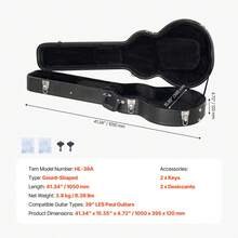 Electric Guitar Hard Case, 41.34 In Gourd-Shaped Guitar Hard Case, With Lock Latch Keys Handle, PVC Padding Soft Lining Water-Resistant Hard Shell Guitar Case, For 39 In LES Pa Ul Guitars, Black - Black - View 7