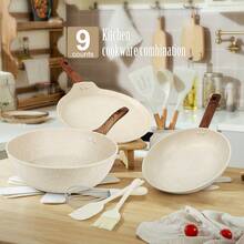 ABKOK 1/9pcs Non-Stick Aluminum Cookware Set - Frying Pan (Suitable For Gas/Induction Stove) - Lightweight, Even Heating, Kitchen Utensils For All Cooking Methods