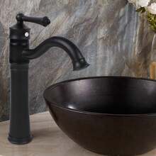 SHIOUCY Wasserhahn Bad Schwarz, Wasserhahn Bad,  Retro Hoch Aufsatzwaschbecken Waschtischarmatur, 360°Schwenkbar Einhebel Waschbecken Armatur, Vintage-Stil badezimmer wasserhahn - Schwarz - Übersicht 11