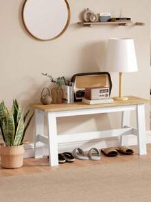 Ławka HOMCOM dla 2 osób, drewniana w kolorze dębu z poprzeczką stabilizującą, do salonu, jadalni, przedpokoju, drewno kauczukowe, biała