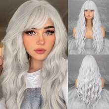 MERISIHAIR Long Silver White Hair Wigs For Women Synthetic Platinum White Wig With Bangs Wavy Costume Cosplay Wig For Girls Daily Use Wear, Halloween & CosplayEssential Festive Atmosphere For Christmas - Tóc vàng bạch kim - Xem 7