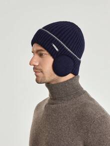 1pc Men's Grey Ear Protection Knitted Hat With Thermal Lined , Skull Cap For Outdoor Cold Weather, Suitable For Daily Use Beanie Fall Outfit - Light Grey - View 12