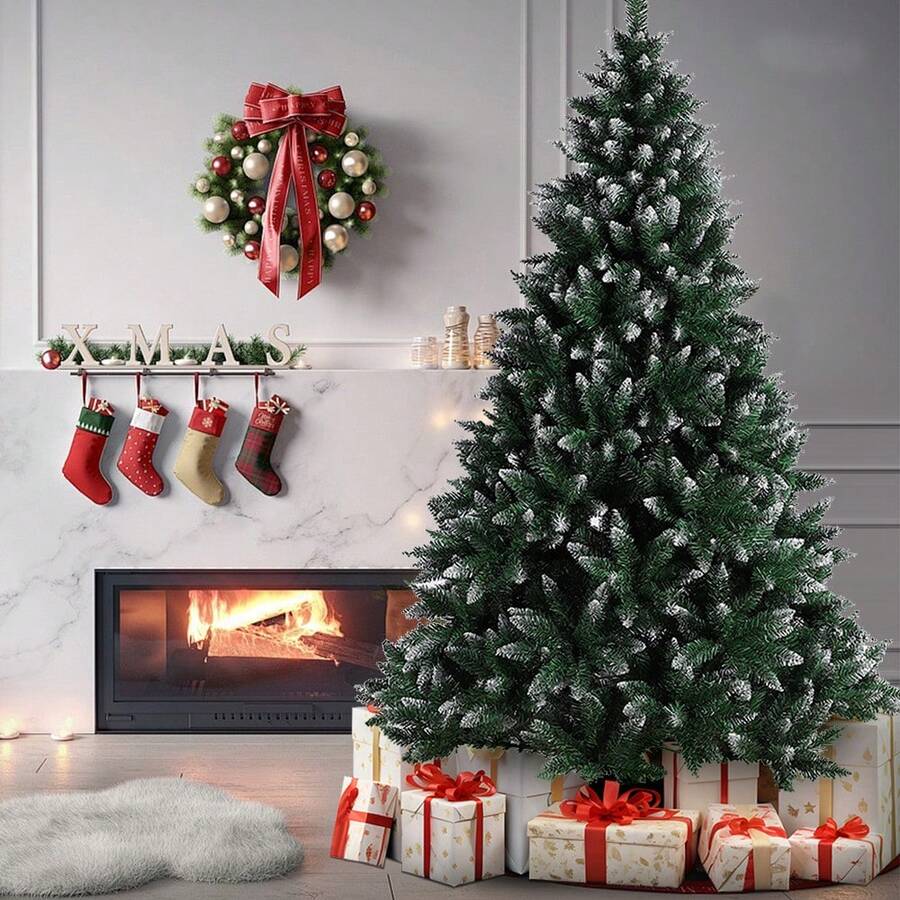 Cây thông Noel nhân tạo 120/150/180/210/240 Cm, Cây thông Noel nhân tạo, Dễ lắp ráp, Đế thép cacbon Trang trí Giáng sinh Quà tặng Giáng sinh Trang trí Giáng sinh - Xanh lá cây + trắng - Xem 1