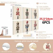 6pcs/Set Classic Christmas Print Of Nutcracker, Traditional Christmas Mural, Christmas Decoration Of Game Room, Christmas Gallery Wall, Retro Christmas Canvas Wall Art, Funky Girl Art, Inspirational Quote Art, Home Decor, Canvas Hanging.