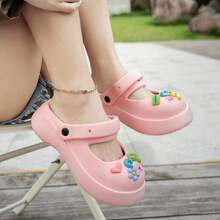 Women's Clogs - Watermelon Pink Women's Clogs, Spring Summer Casual Clogs, Fashionable Cute Clogs, Closed Toe Thick Sole Cartoon Decor Clogs, Outdoor Beach Daily New Clogs - Watermelon Pink - View 2
