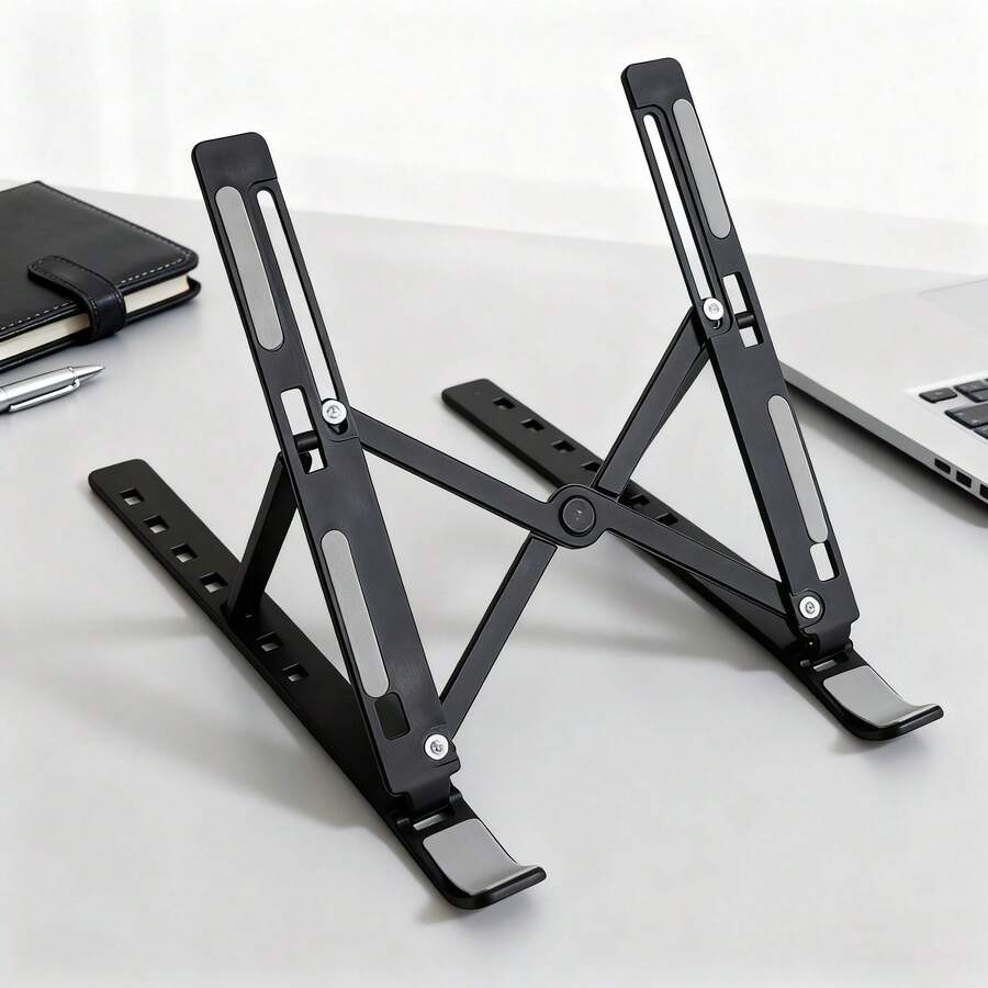 Portable Laptop Stand, New Version Adjustable Laptop Holder Riser Computer Stand For Desk Notebook Stand Mount With Phone Stand, Black And White - 黑色and白色 - 查看 1