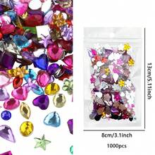 1000pcs Craft Gems, Acrylic Flatback Rhinestones, Christmas Party Table Decorations, Gems For Craft Decorations, Wedding Birthday Decorations, 9 Shapes, 6-13mm