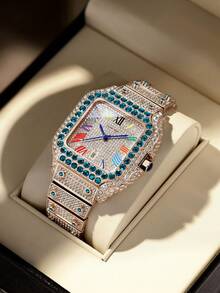 DAYAND NIGHT 2025 New 42mm Full Rhinestone Luxury Quartz Watch, Iced-Out Diamond Watch, Moissanite Roman Watch, Dazzling, Unisex, Business Casual, Fashion Versatile, Waterproof, Popular Model - 22 Colors, Suitable For Party, Banquet, Daily Wear, Gift For Valentine's Day, Anniversary, Birthday - 銀白鑽石 - 查看 27