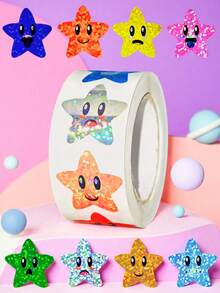 500 szt./rolka błyszczących naklejek w kształcie gwiazdek, samoprzylepne naklejki odpowiednie na urodziny, wesele, imprezę, prezenty, do zaklejania kopert, etykiet do pieczenia, dekoracji drewnianych powierzchni | Wodoodporna powłoka