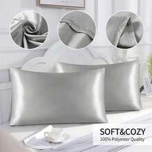 Funda de almohada lisa de seda simulada, suave, de doble cara, blanco, negro, gris, caqui, azul, rosa, ropa de cama respetuosa con la piel, 1. ZXOE - 1 pieza caqui - Ver 6