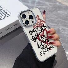 Funda para Teléfono con Estampado "Amor Vampiro" Compatible con for  16 15 14 13 12 11 Pro Max X XR XS Max 8 7 Plus, con Marco de Lente Plateado Metálico y Cubierta Trasera Suave Transparente, Carcasa para for  Max, Funda para Móvil - Color 1 - Ver 3