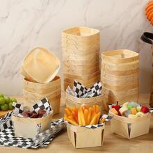 60 Pcs/30 Sets One Pint Wood Berry Basket With Wax Paper Sheets 4 Inch Square Vented Wood Boxes Small Basket Container With  Paper For Gifts Fruit Picking Berry Camping(Plaid,Black),23949010 - 黑色 - 查看 2