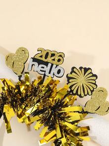 1pc Happy New Year Headband For Women Girls Sparkling Glitter Hello 2026 New Year Hairband Bling Bling Balloon Fireworks Black Gold Foil New Year Headpiece New Year Party And Christmas Celebration Hair Hoop Elegant Unique Headwear For Christmas New Year Gifts Women Hair Accessories - Black Gold - View 3