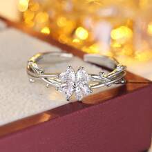 1 pieza Anillo abierto de acero inoxidable con trébol de cuatro hojas púrpura y circonita, anillo de nicho de alta gama delicado