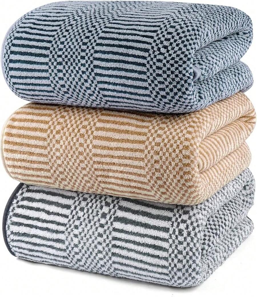 3Packs Toallas de Baño Ultra Suaves Juego de Toallas de Secado Rápido Altamente Absorbentes para Baño, Playa, Piscina, Gimnasio, SPA - 1*gris oscuro+1*curry+1*azul oscuro - Ver 1